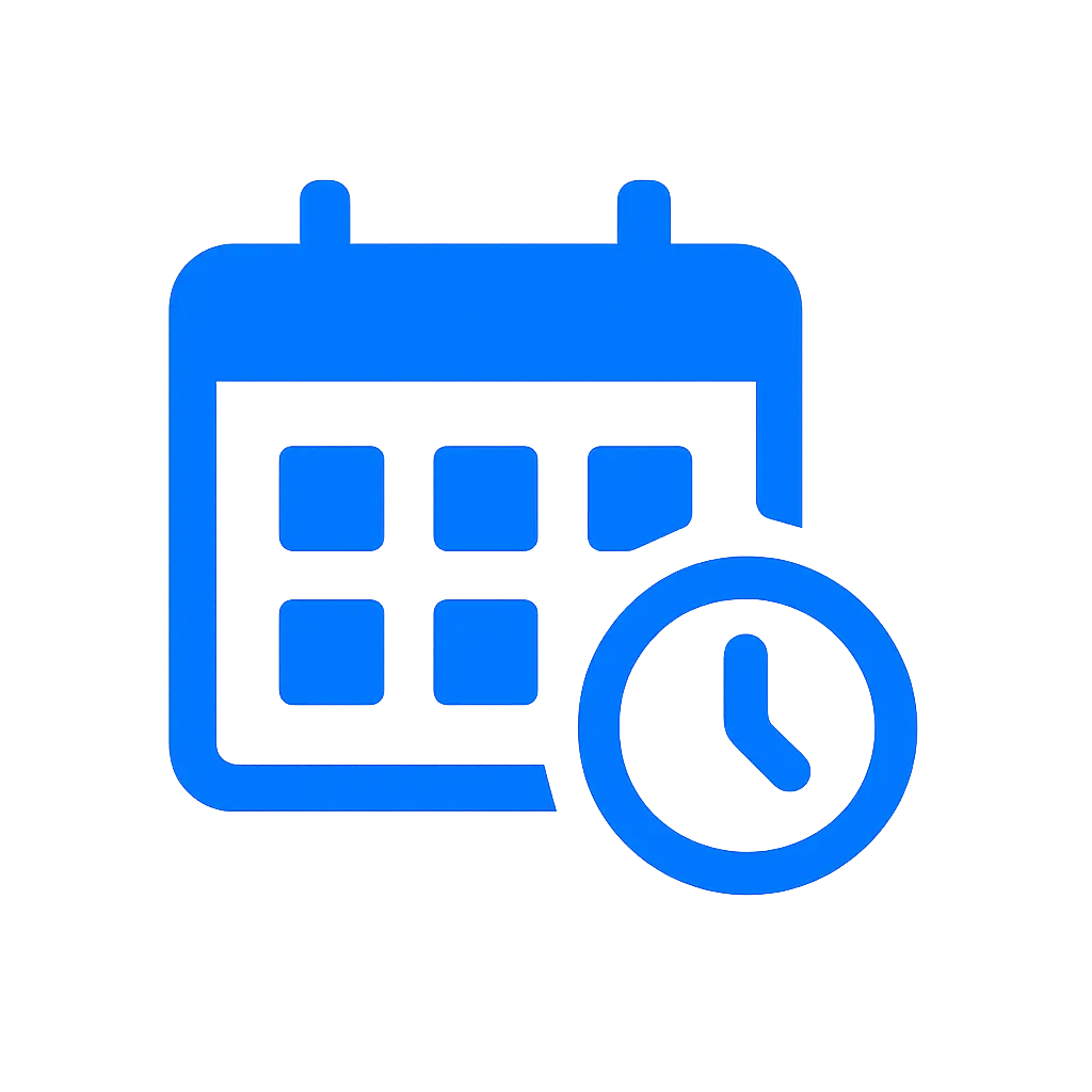 Blue flat icon showing a calendar with a clock, representing a built-in EPG guide system