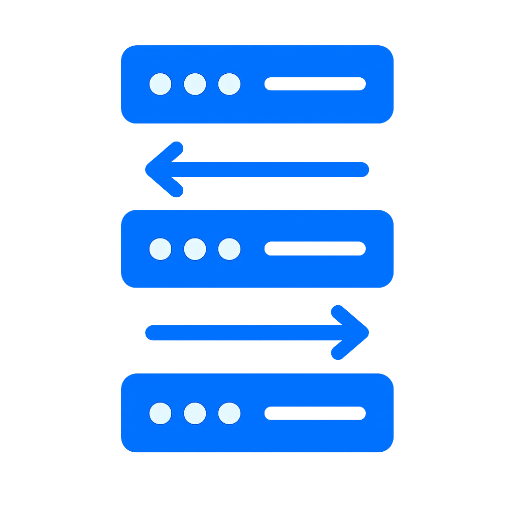 Blue flat icon showing two horizontal arrows pointing in opposite directions, representing automatic load balancing.