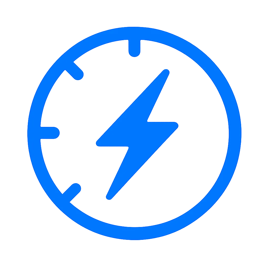 Blue lightning bolt speed dial icon representing ultra-low latency delivery